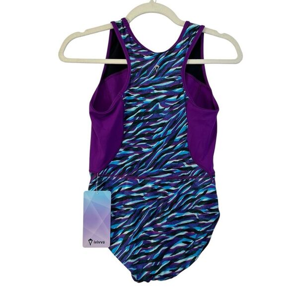 Nwt IVIVVA By Lululemon Artistic Acrobat Bodysuit Leotard Tiger Spry Blue KID 14 - Picture 7 of 12